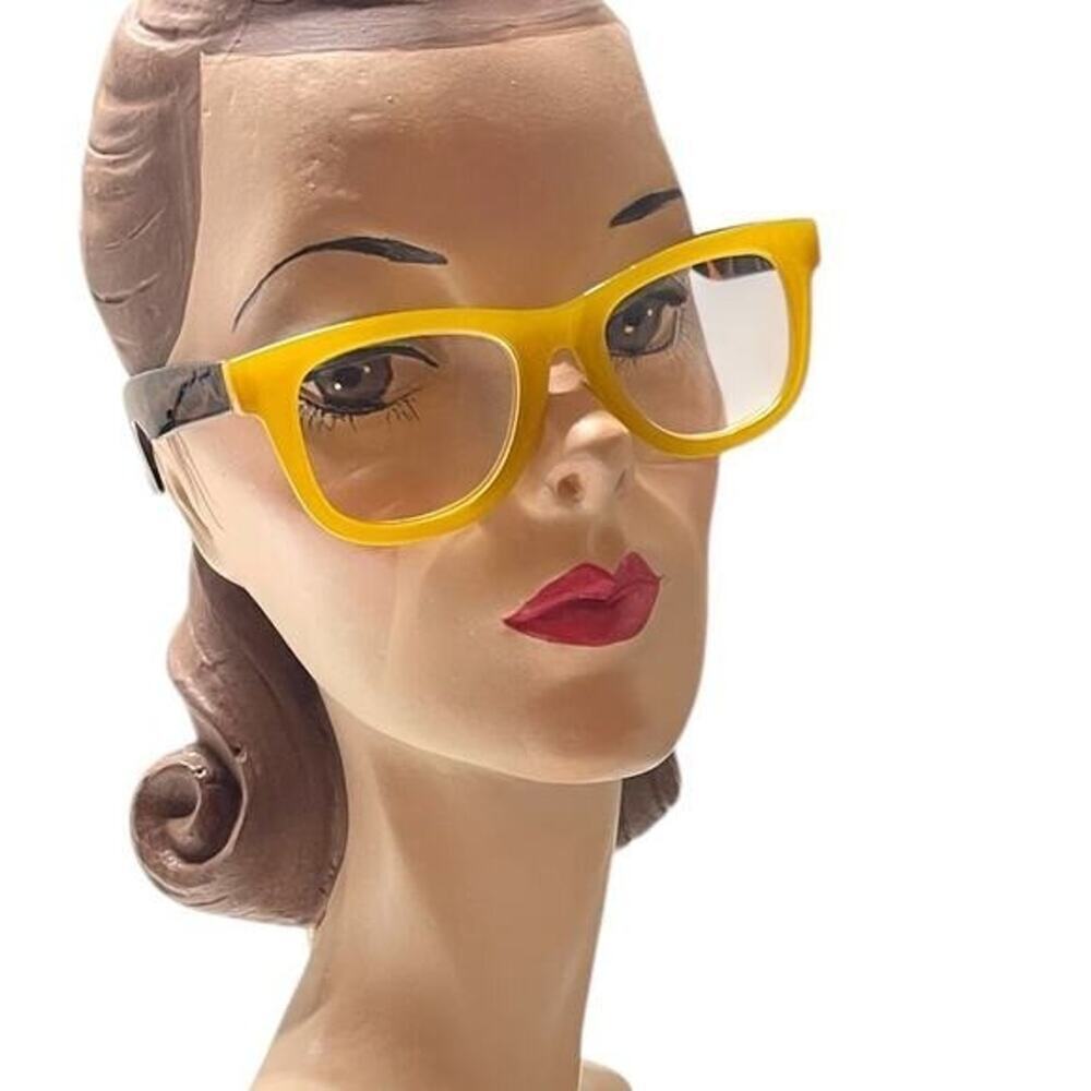 Betsey Johnson +2.00 Reading Glasses Readers Rounded Square Mustard Yellow Frame - Picture 3 of 4